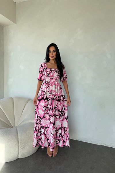 LİLA İSTANBUL Square Neck Watermelon Sleeve Ethnic Print Summer Dress (Standard Size S/M/L/Xl Available)