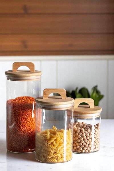 Mirilliahome Set of 3 Glass Jars with Bamboo Lids – Transparent Storage Jar for Kitchen