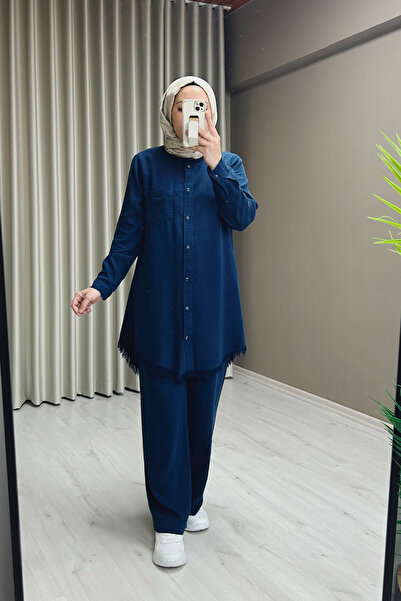 T Moda Store Premium Fabric Snap Button Detailed Shirt Trousers Double Hijab Suit