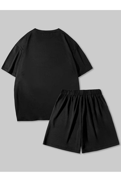 YUVEST Blackrock Unisex Oversize Los Angeles Printed Black Crew Neck T-Shirt Shorts