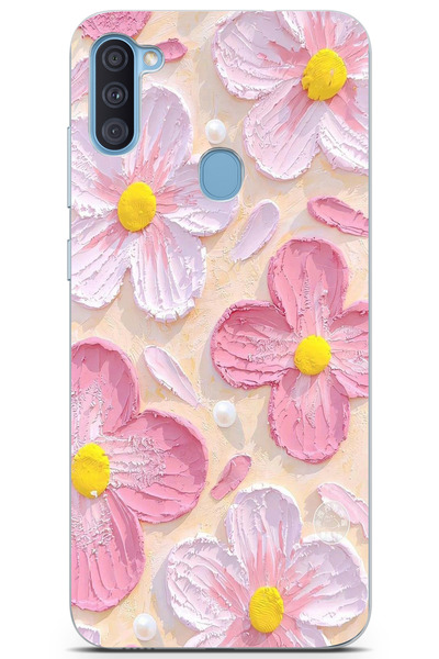 moonset Samsung Galaxy A11 / M11 Uyumlu Pastel Çiçek Tasarımlı Baskılı Şeffaf Telefon Kılıfı