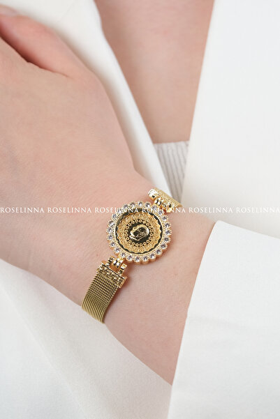 ROSELİNNA Çeyrek Çerçeveli Çelik Bileklik, Kordonlu Çeyrekli Bileklik Modeli