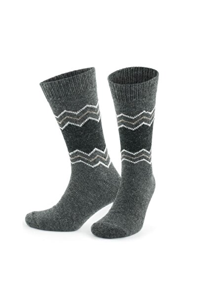 Go With Unisex 2'li Alpaka Yünlü Kışlık Yıkamalı Doğal Sıcak Zikzak Desenli Esnek Termal Çorap 3099