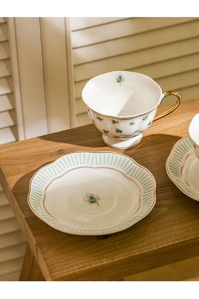 LC Waikiki Lcw Home Green Clover Printed 2-Person Porcelain Tea Cup Set 220 ml