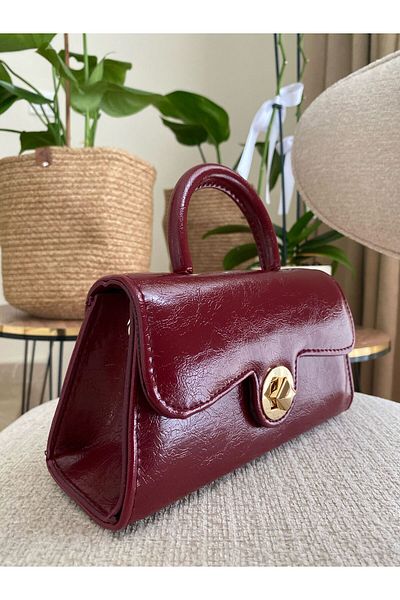 Z&M COLLECTION BAG SHOPPİNG Shiny Patent Leather Women's Hand and Shoulder Bag with Star Detail