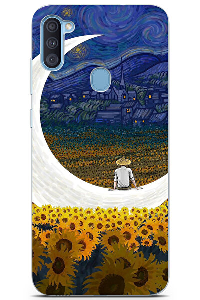 moonset Samsung Galaxy A11 / M11 Uyumlu Van Gogh Tasarımlı Baskılı Şeffaf Tel...