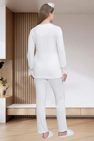 Mecit Pijama Women's Long Sleeve Lace (Guipure) Detailed Maternity Pajama Set 75% Cotton 25% Viscose