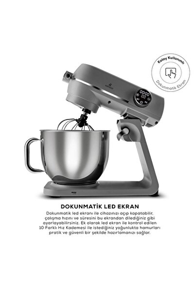 Karaca Multichef Dokunmatik Ekran 1800W 7 Litre 10 hız kademeli PREMİUM döküm Mikser Antrasit