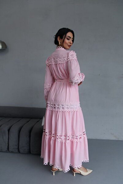 NEW JOURNAL Γυναικείο Ροζ Πούδρα Φόρεμα Απαλής υφής Κρεπ Υφασμάτινο Με φόδρα ...