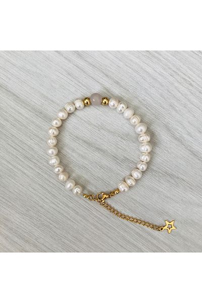 MK tasarım Mk design real pearl - pink quartz stone bracelet (a+ quality) mkt2025030