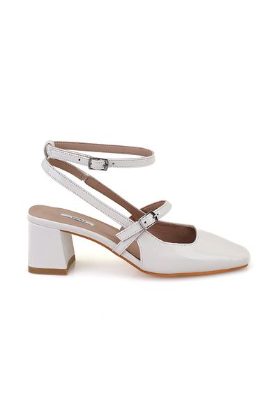 Desa Women's Beige Adjustable Buckle Heeled Leather Evening Dress