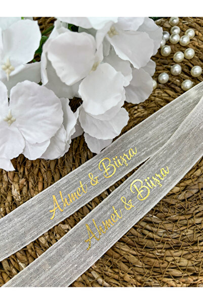 imzatasarım Gold Baskılı İsimli Yüzük Söz ve Nişan Kurdelesi Keten Kurdele İs...