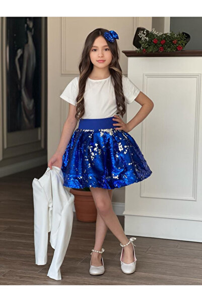 ugurbocegicocukdunyası Ladybugchild Hat and Buckle Sequined Girl's Skirt T-Shirt Jacket 5-Piece Graduation Suit