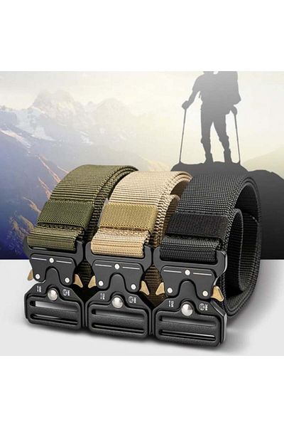 PUFO Tactical Combat Belt For Men 3.8 X 123 Cm, Durable, Khaki