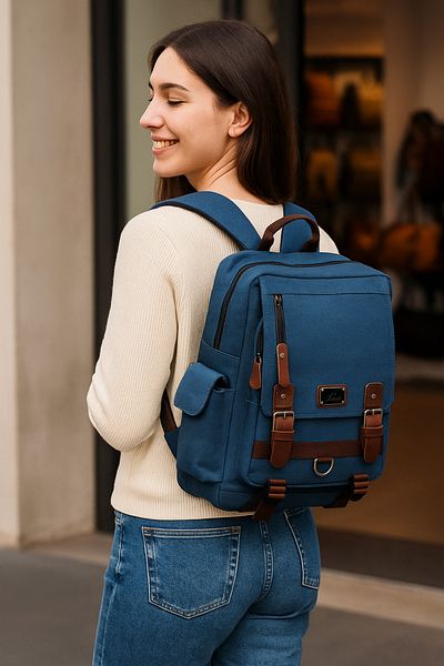 Lubros Functional Leather Detailed Canvas Backpack Large Volume, Stylish and Unisex Design