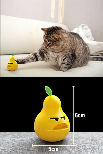 Bundeba Interactive Cat Treat Toy Swinging Pear Toy with Food Bowl for Treat Food