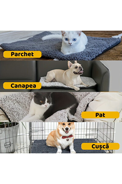 Fish & Paws thermal mattress, self-heating, removable cover, 61x45cm, non-slip, Light gray