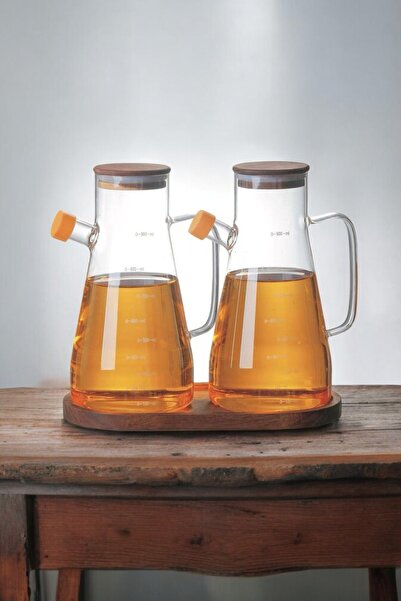 Mirilliahome 10 Piece Kitchen Set with Natural Wood Details – Glass Jar, Oil Bottle and Acacia Wood Utensil