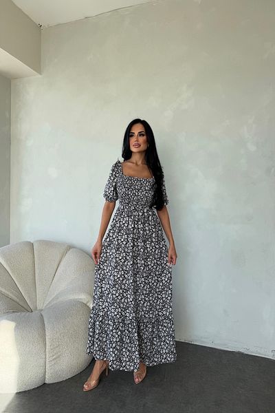 LİLA İSTANBUL Square Neck Watermelon Sleeve Floral Print Summer Dress (Standard Size S/M/L/Xl Fits)
