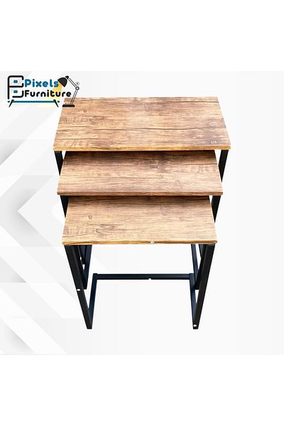 PixelsFurniture طقم طاولات جانبية متداخلة بتصميم ريفي عصري مكون من 3 قطع من بكسل الأثاث