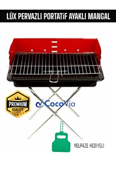 CocoVia Büyük Boy Lüx Seyyar Ayaklı 60 cm Mangal Katlanır Mangal Portatif Ayaklı Mangal ( Yelpaze Hediyeli)