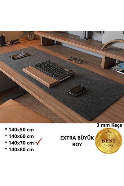 Wotrart Mouse Pad XXL Masa Üstü Koruyucu Mat Antrasit 3mm Keçe Klavye PC Notebook Altı