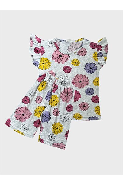 tusem butik homewear Devojčin set od Pamuk dela, sive boje, Cvetni dezen krat...