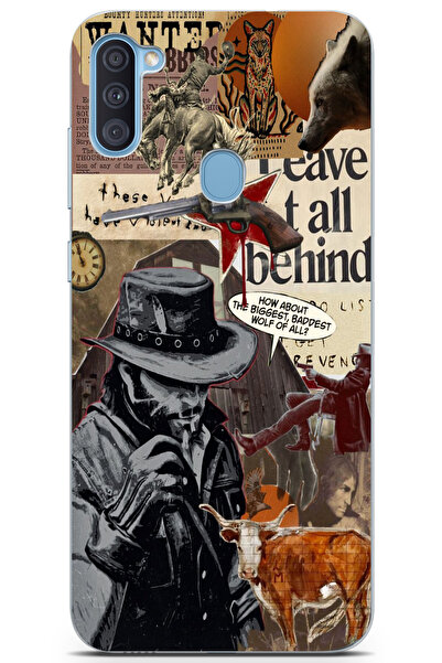 moonset Samsung Galaxy A11 / M11 Uyumlu Kovboy Tasarımlı Baskılı Şeffaf Telef...