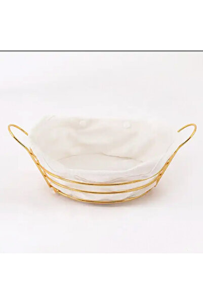 PUFO Round metal kitchen basket for serving bread, with removable textile cover, 24 x 24 cm, gold