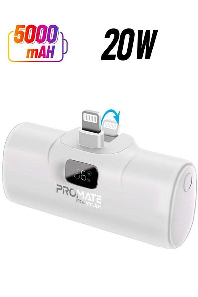 Promate Power Bank 5000mAh with Lightning Connector and USB-C 20W, PowerUp-i White