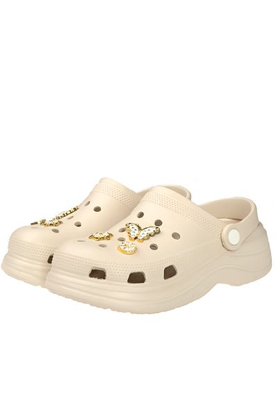 Onlo Ayakkabı Onlo Shoes CFL.6830 Γυναικείες παντόφλες με κλειστή μπροστινή πέτρα με χοντρή σόλα