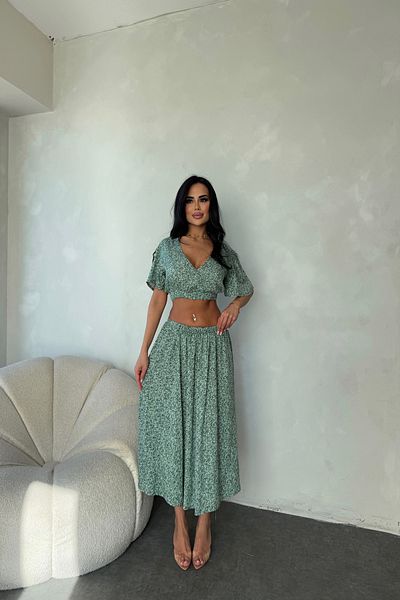 LİLA İSTANBUL V-Neck Viscose Fabric Floral Patterned Skirt Suit Summer Dress