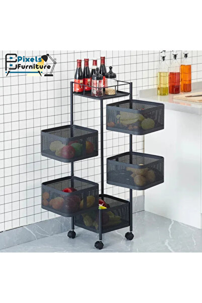 PixelsFurniture رفوف تخزين مطبخ متعدد الطبقات من بكسل الأثاث، رف فولاذي دوار،...