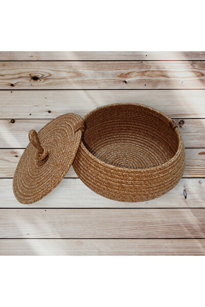 AZR HOME DESİGN Natural Jute Rope Hessian Multi-Purpose Basket with Lid