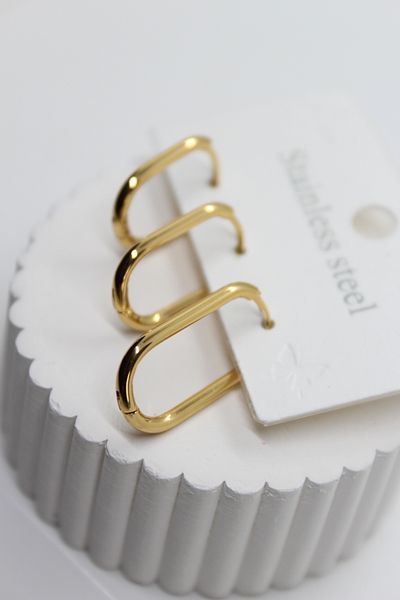 stainles steel Rectangular Oval Gold Color 3-Piece Steel Hoop Earrings