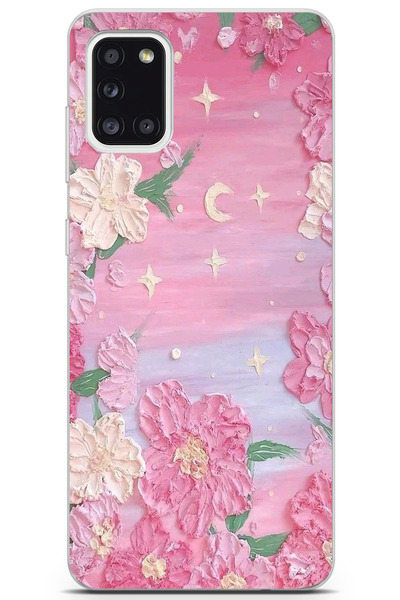 moonset Samsung Galaxy A31 Uyumlu Pastel Çiçekler Tasarımlı Baskılı Şeffaf Te...