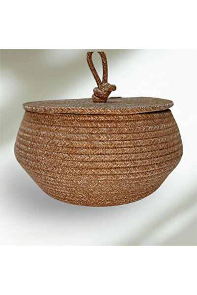 AZR HOME DESİGN Natural Jute Rope Hessian Multi-Purpose Basket with Lid