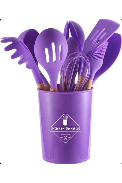 KUNFLEX Heat Resistant Wooden Handle Fireproof Non-Stick Silicone Spatula Set (11 1) 12 Pieces