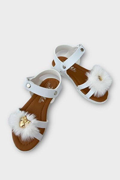 Liger White Plush Bow Sandals for Girl - Velcro