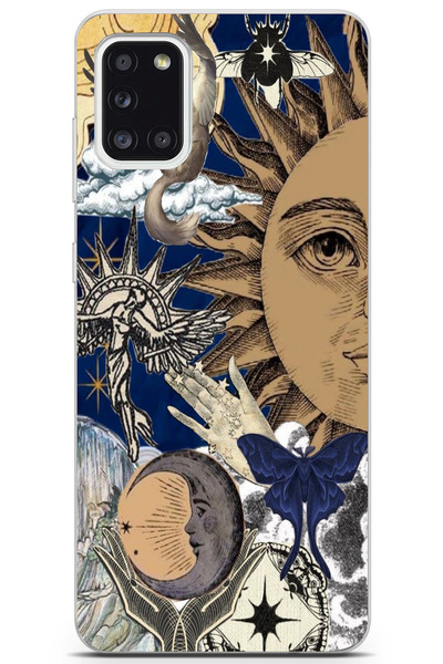 moonset Samsung Galaxy A31 Uyumlu Güneş Kolaj Tasarımlı Baskılı Şeffaf Telefo...