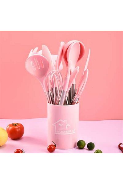 KUNFLEX Heat Resistant Wooden Handle Fireproof Non-Stick Silicone Spatula Set (11 1) 12 Pieces
