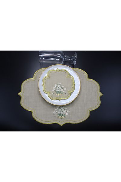 Nakışkonsept Daisy Pattern Embroidered 18 Piece American Service Set for 6 People