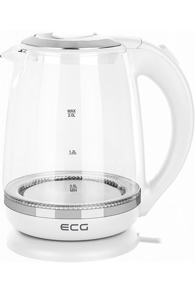 ECG Cana Electrica Fierbator Din Sticla Rk 2020 Alba, 2 L, 2200 W, Lumina Albastra De Fundal
