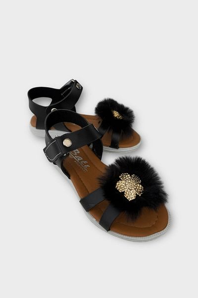 Liger Sandale negre cu fundă de pluș pentru fată - Velcro