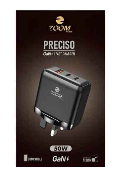 Zoom Plus ZP C588 (PRECICO) شاحن سريع ثلاثي المنافذ بقوة 50 وات مع منفذين USB...