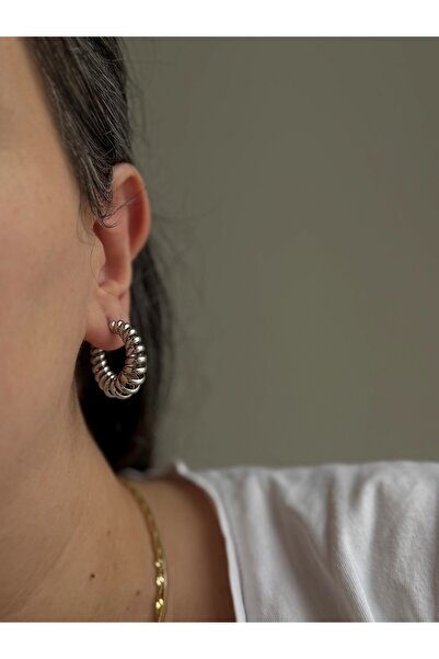 Owentis Steel Silver Hoop Curly Earrings -Not Tarnish-