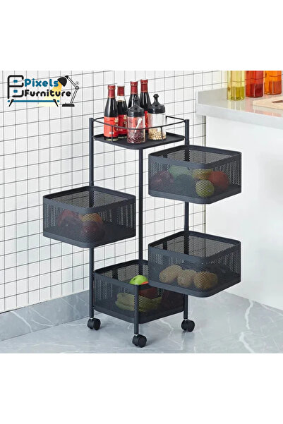 PixelsFurniture رفوف تخزين مطبخ متعدد الطبقات من بكسل الأثاث، رف فولاذي دوار،...