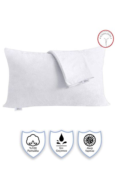 PRİVATE 2 Pieces Liquid Waterproof Sweatproof 100% Cotton Pillow Mattresses with Zipper Akfil 63 Wire Woven 100% Cotton 5