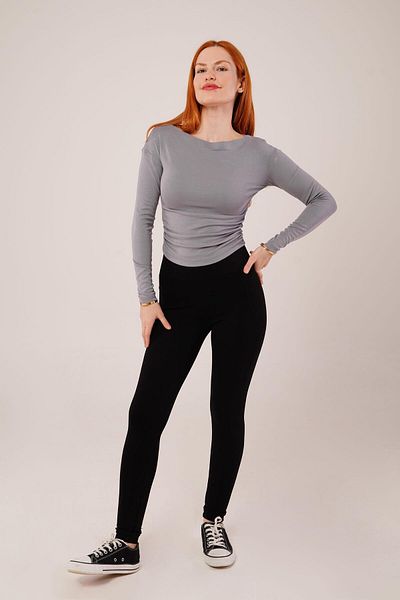 Gökyüzü Moda Modavera Λεπτομέρεια γιακά Μακρυμάνικη Basic Γκρι Μπλούζα