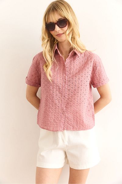Olalook Γυναικείο πουκάμισο Dusty Rose με διπλό μανίκι GML-19001340